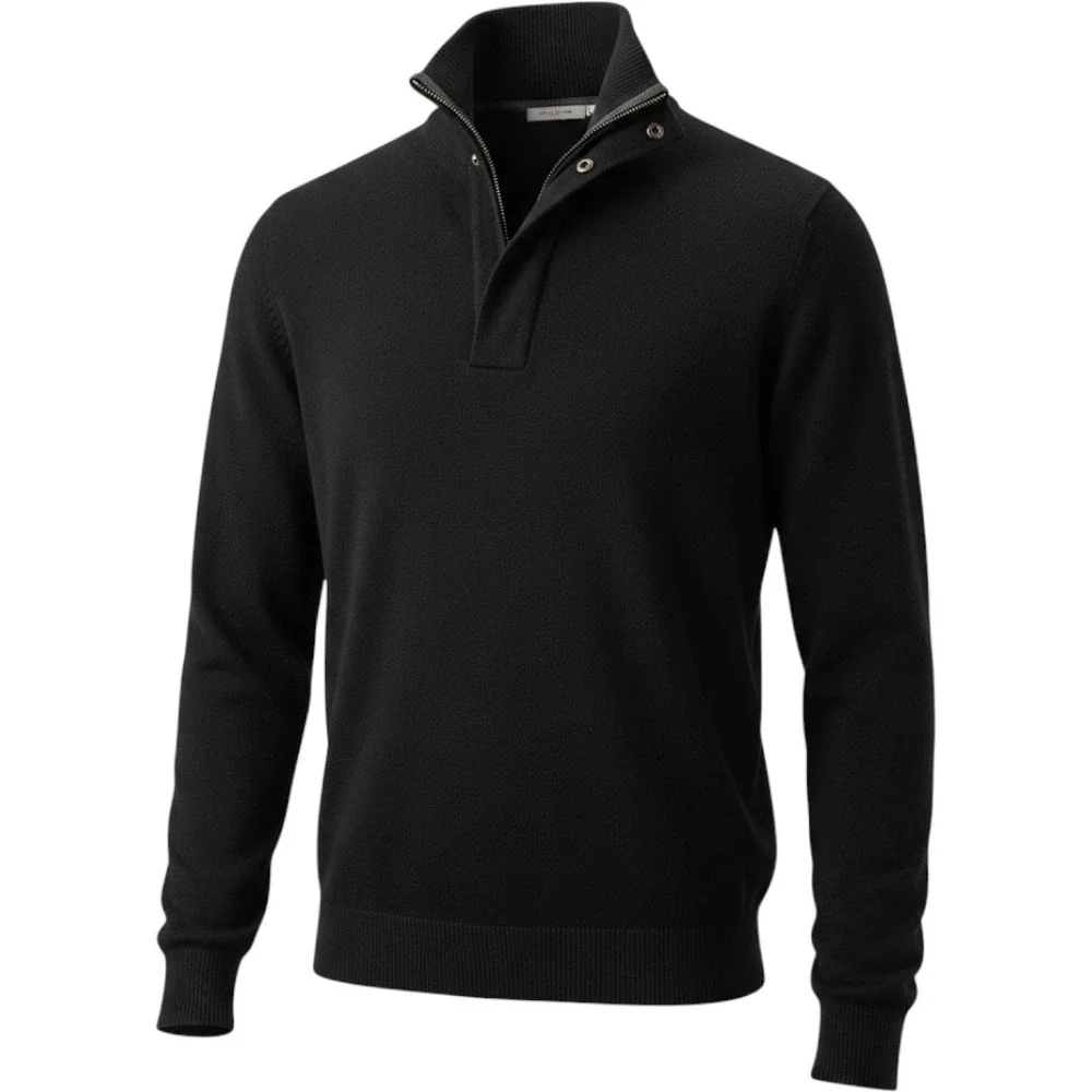 Banana Republic Men's Black Wool Blend Sweater Sz L 1/4 Zip & Snap Pullover‎